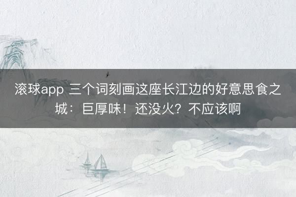 滚球app 三个词刻画这座长江边的好意思食之城：巨厚味！还没火？不应该啊