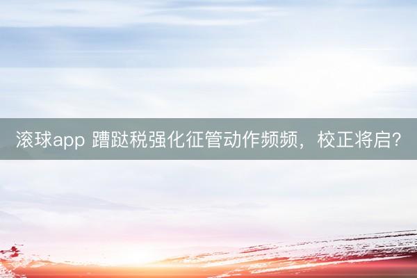 滚球app 蹧跶税强化征管动作频频，校正将启？