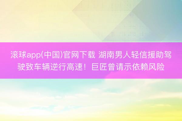 滚球app(中国)官网下载 湖南男人轻信援助驾驶致车辆逆行高速！巨匠曾请示依赖风险